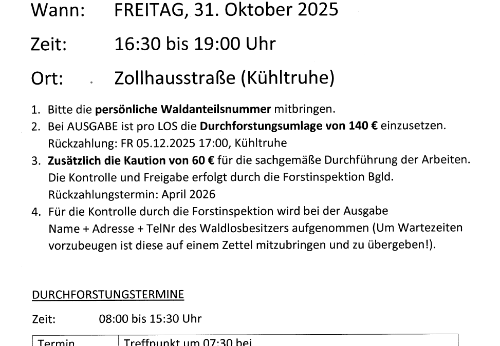 kundmachung – Ausgabe der Holzlose