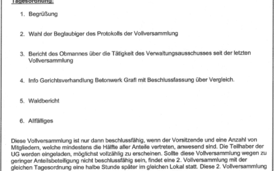Urbarialgemeinde Schattendorf – Einladung zur Vollversammlung